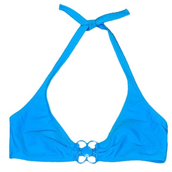 AUTH Louis Vuitton Neon Blue Metal Flower Charm Logo Halter Tie Bikini Swimsuit - Picture 3 of 16